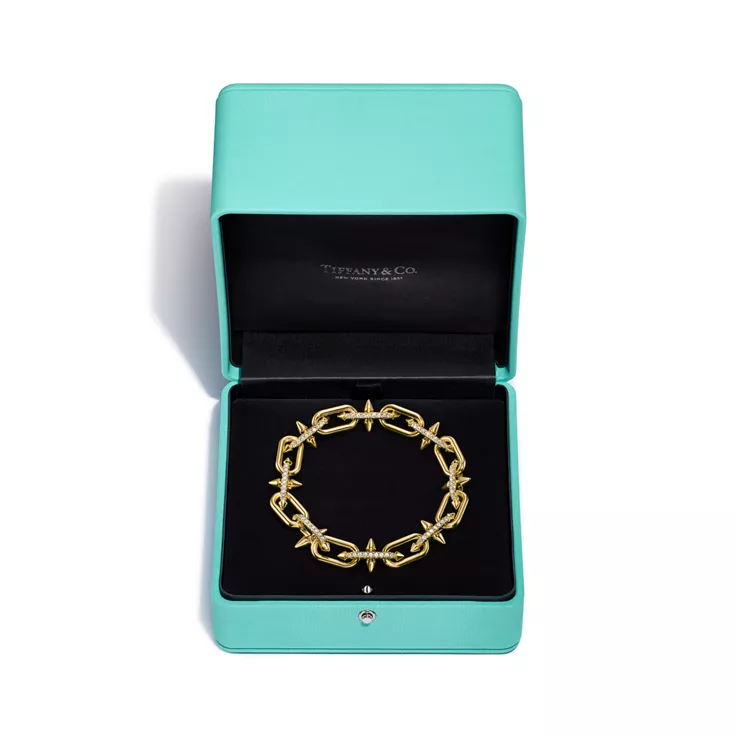Collezione Tiffany Titan by Pharrell Williams:Bracciale a maglie in oro con diamanti, 8