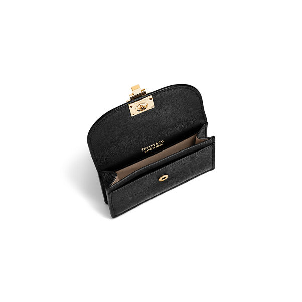 Tiffany T:Deco Flap Card Holder in Black Leather