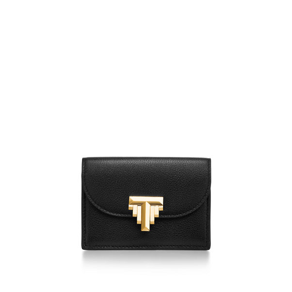 Tiffany T:Deco Flap Card Holder in Black Leather