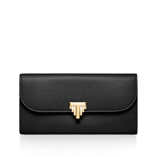 Tiffany T:Deco Continental Wallet in Black Leather