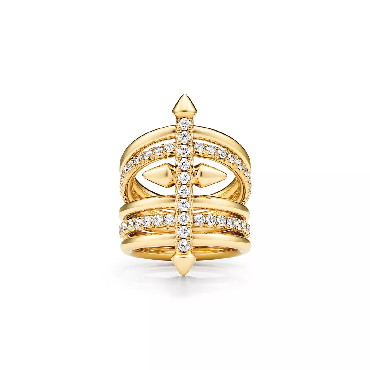 Bague &agrave; cinq rang&eacute;es en or 18&nbsp;carats et diamants