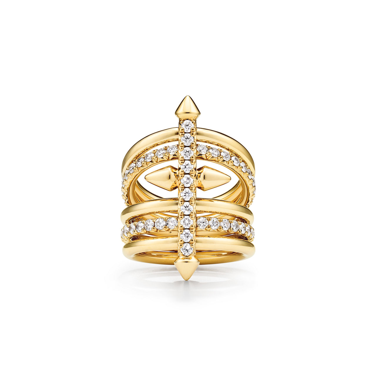 Five-row Ring in Gold with Diamonds