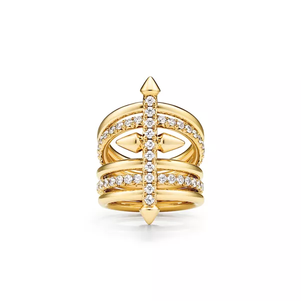 Five-row Ring in Gold with Diamonds