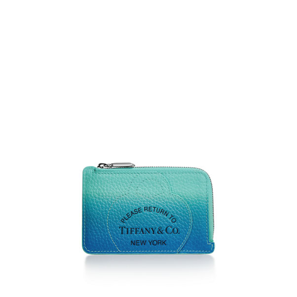 Return to Tiffany™:Kartenetui mit Reißverschluss aus Leder in Infinity Blau