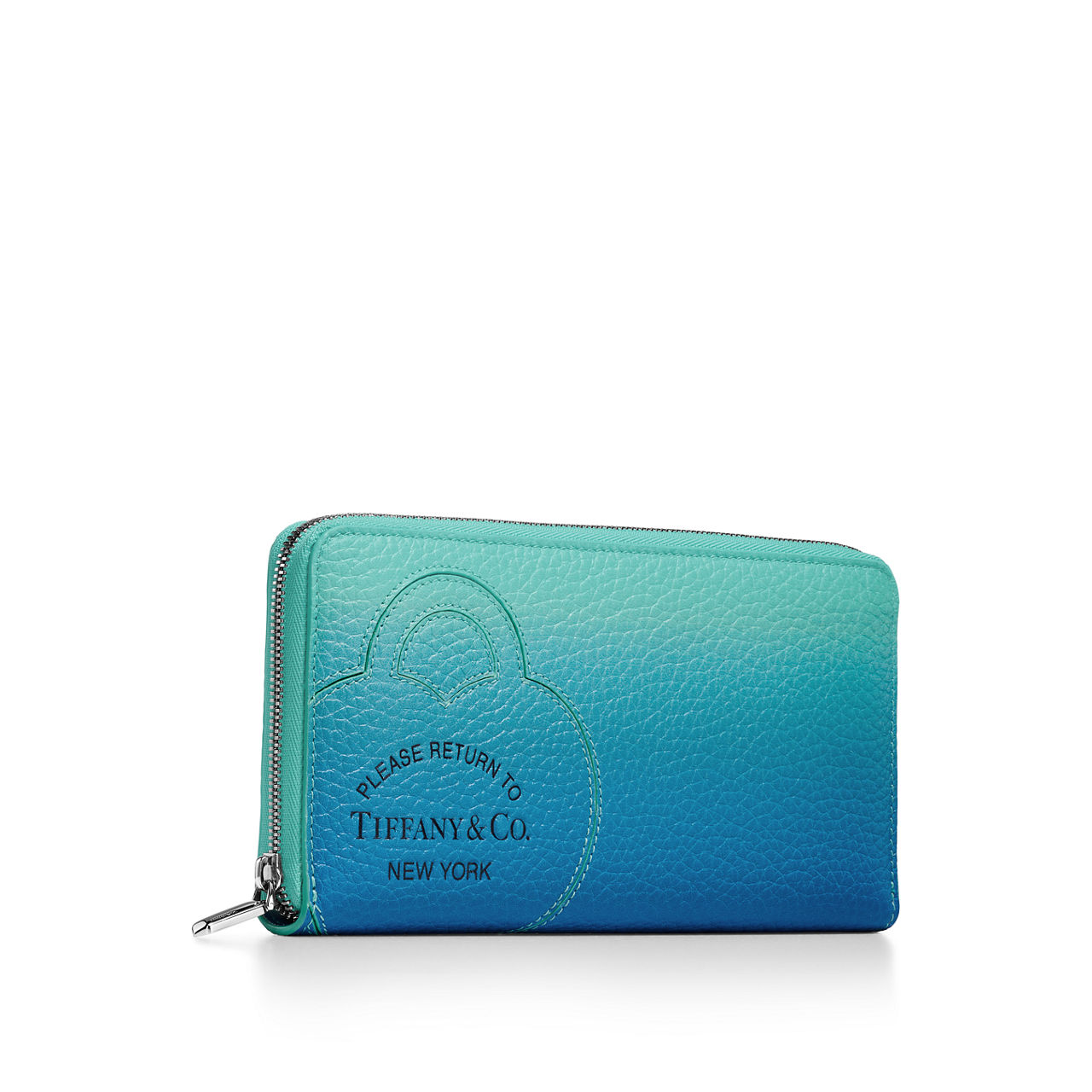 Return to Tiffany™:Large Zip Wallet in Infinity Blue Leather image number 2