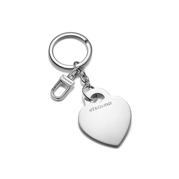 Return to Tiffany™:Leather Inlaid Heart Tag Keyring in Palladium-plated Brass