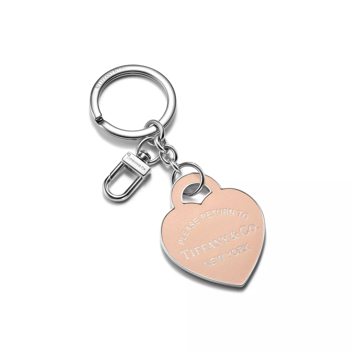 Portachiavi Heart Tag con intarsi in pelle in ottone placcato palladio