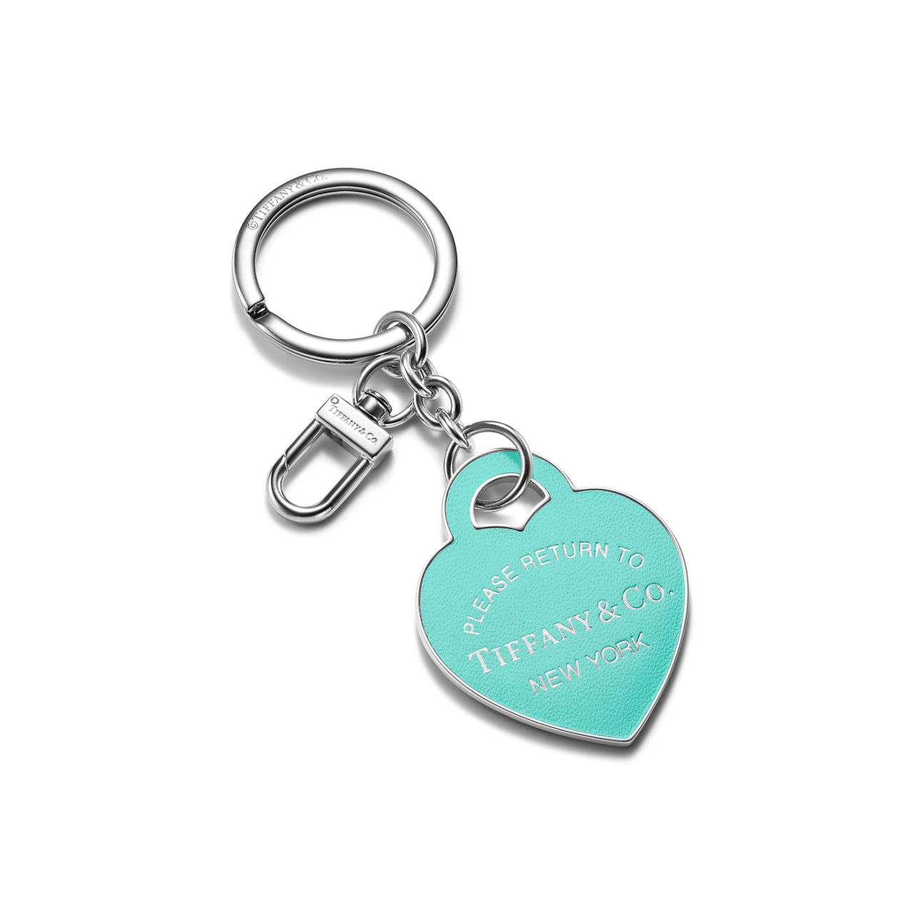 Return to Tiffany™:Leather Inlaid Heart Tag Keyring in Palladium-plated Brass image number 0