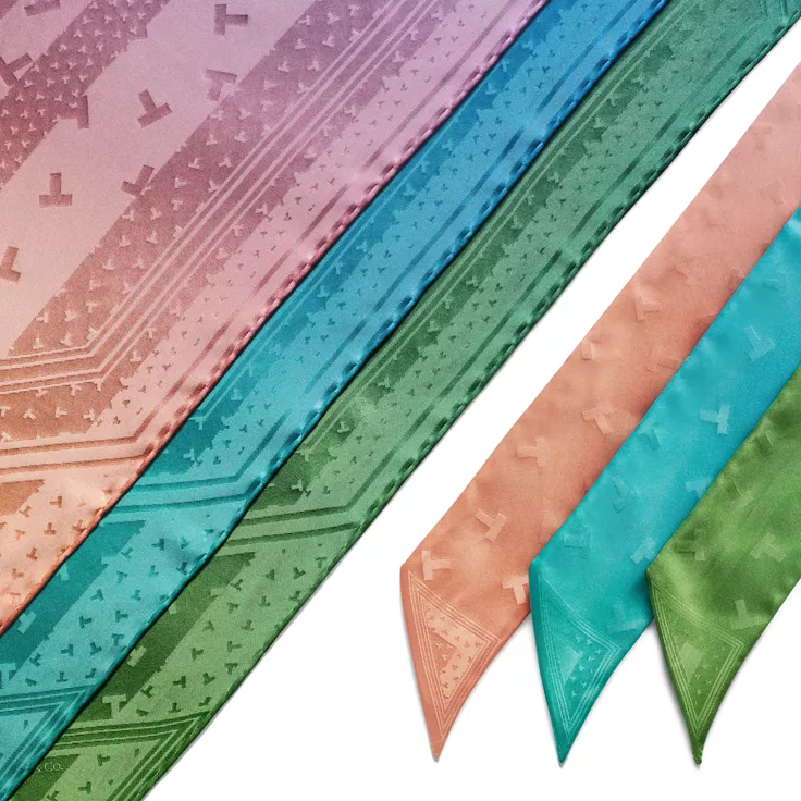 Tiffany T:Dancing T Ribbon Scarf in Infinity Blue® Silk, 2