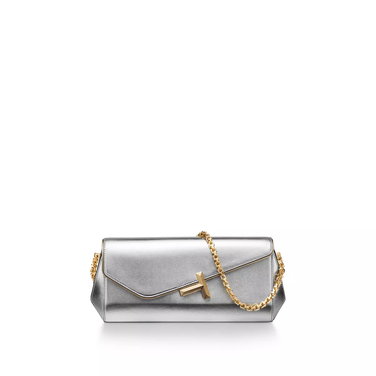 Clutch on a Chain in Silver-coloured Leather on a Chain