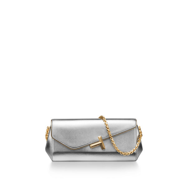 Tiffany T:Clutch an einer Kette aus silberfarbenem Leder an einer Kette