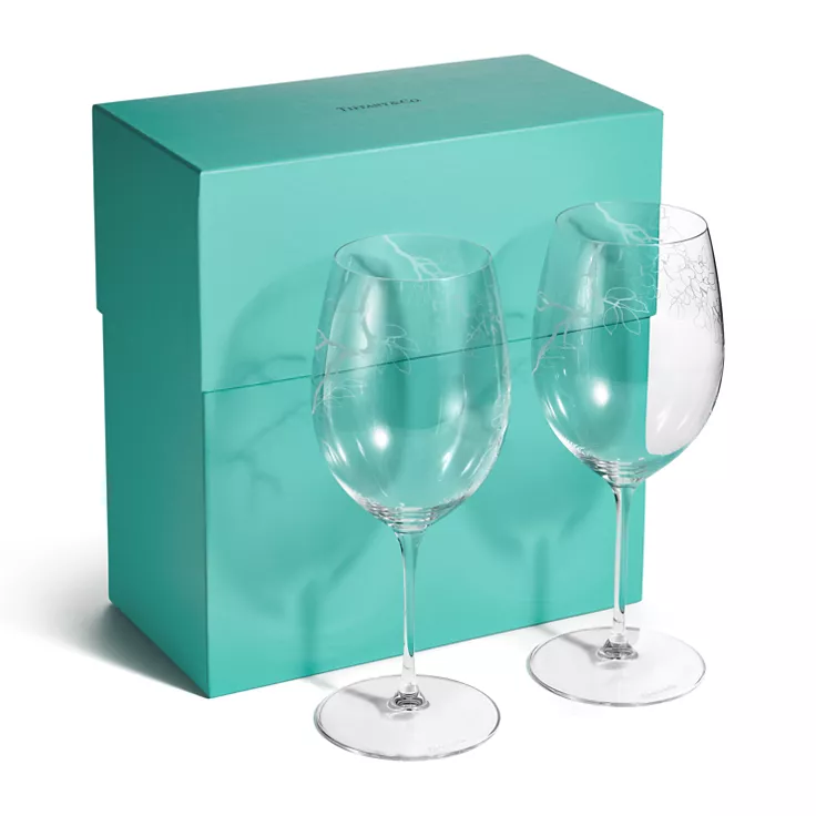 Tiffany Wisteria:Red Wine Glasses in Etched Glass, Set of Two, 2