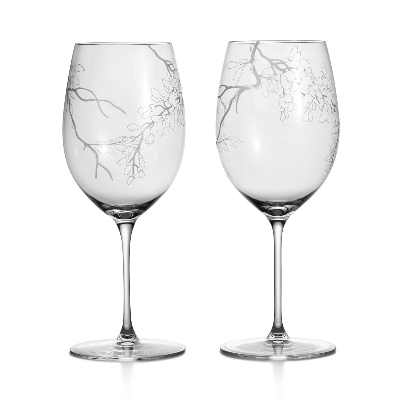 Red Wine Glasses in Etched Glass, Set of Two