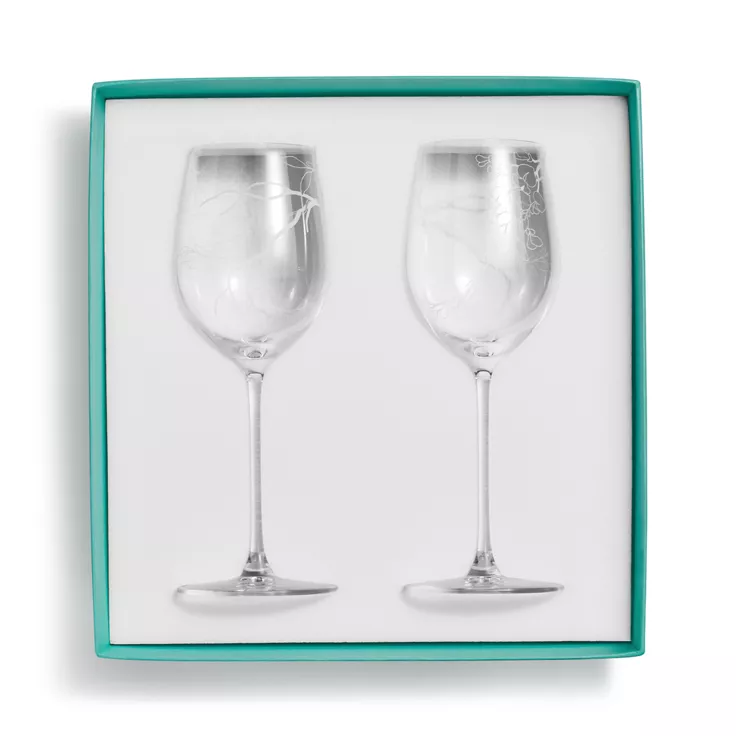 Tiffany Wisteria:White Wine Glasses in Etched Glass, Set of Two, 2