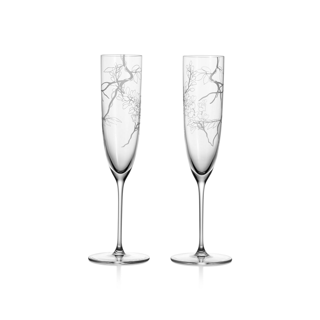 Champagne Glasses in Etched Glass, Set of Two