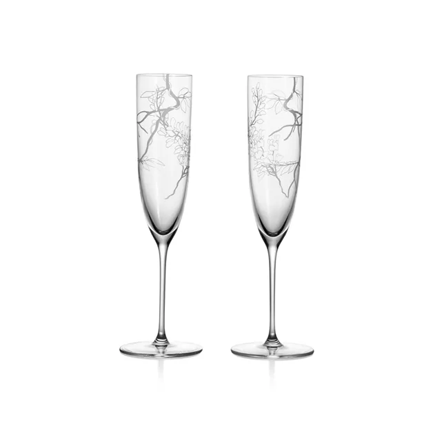 Tiffany Wisteria:Champagnergläser aus geätztem Glas, Zweierset Bildnummer 0