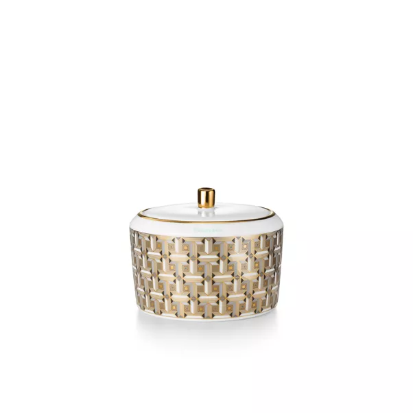 Sugar Bowl Black with a Hand-painted Gold Rim
