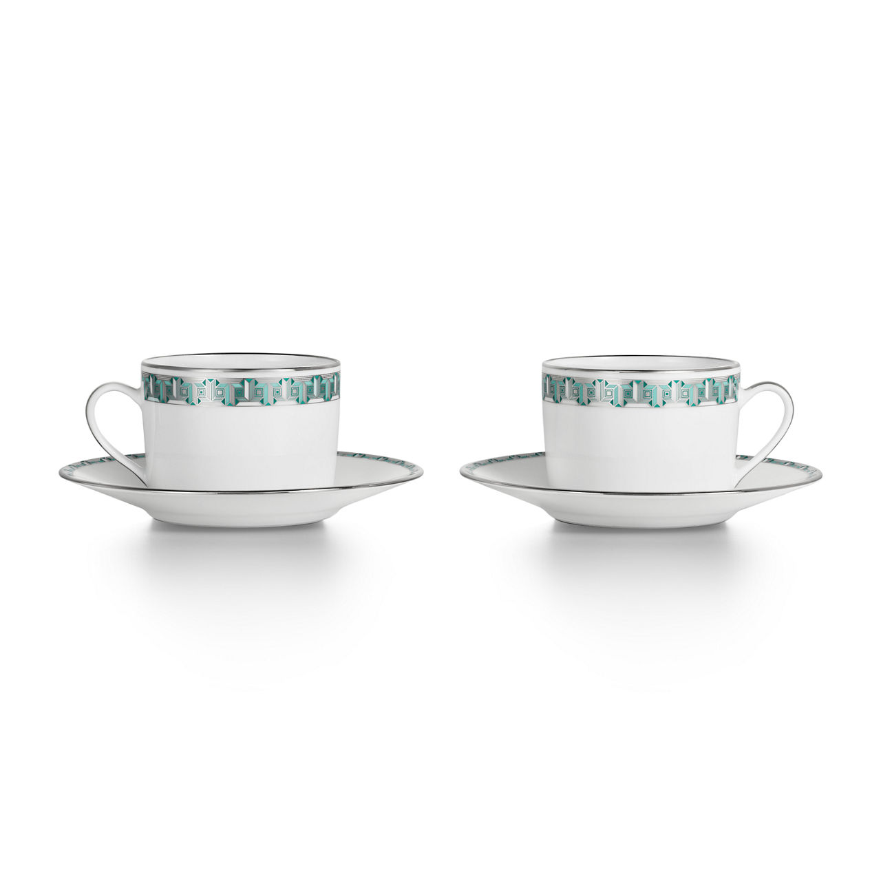 Cup and Saucer Tiffany Blue Set of Two, with Platinum Rims