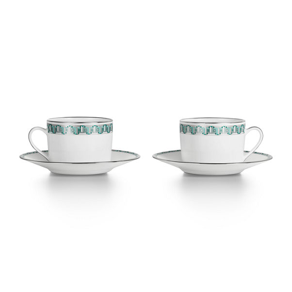 Tiffany T True:Tasse und Untertasse in Tiffany Blue® mit Platinrand, 2er-Set