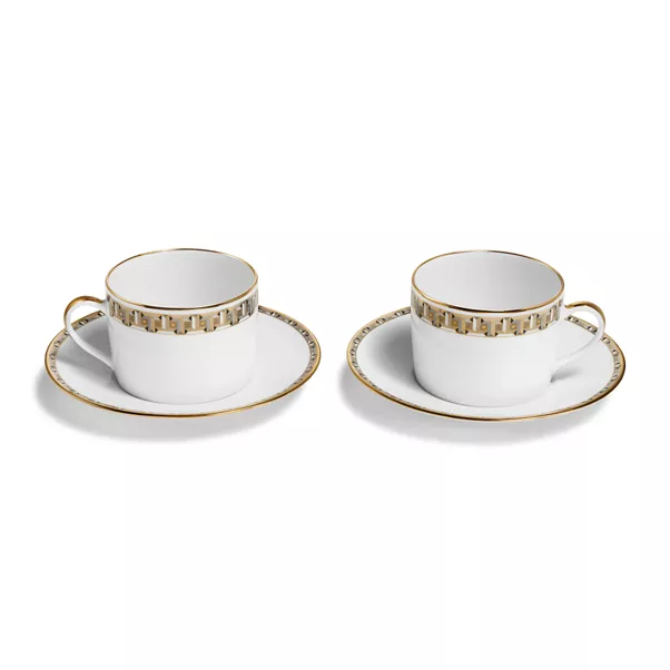 Cup and Saucer Set of Two,Black with Gold Rims