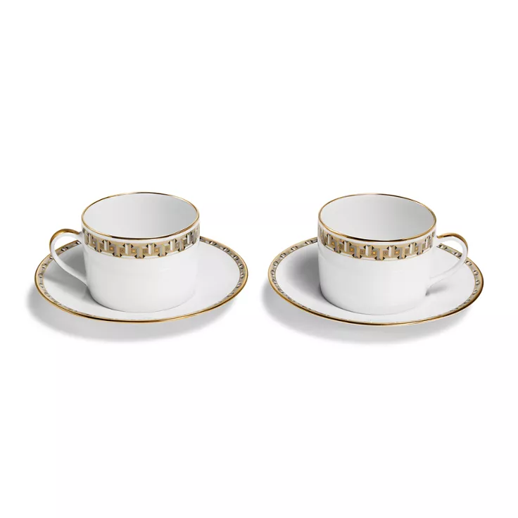 Tiffany T True:Cup and Saucer Set of Two,Black with Gold Rims, 1