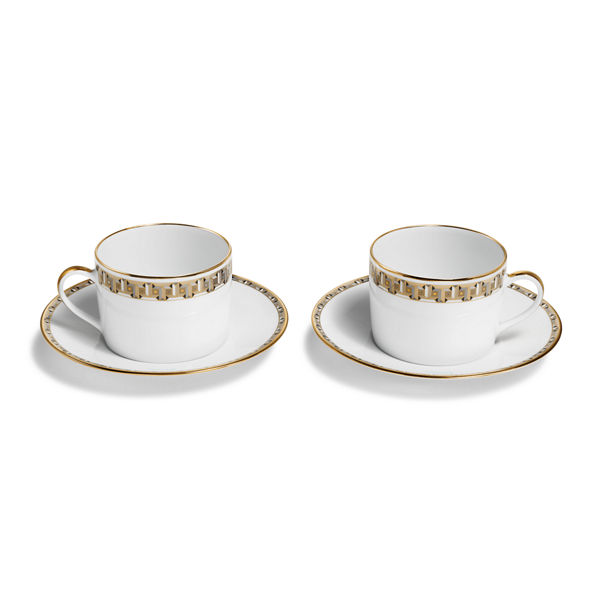 Tiffany T True:Cup and Saucer Set of Two,Black with Gold Rims