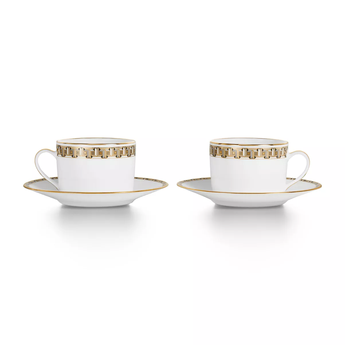 Tazza con piattino Set di due, Nero con bordo in oro