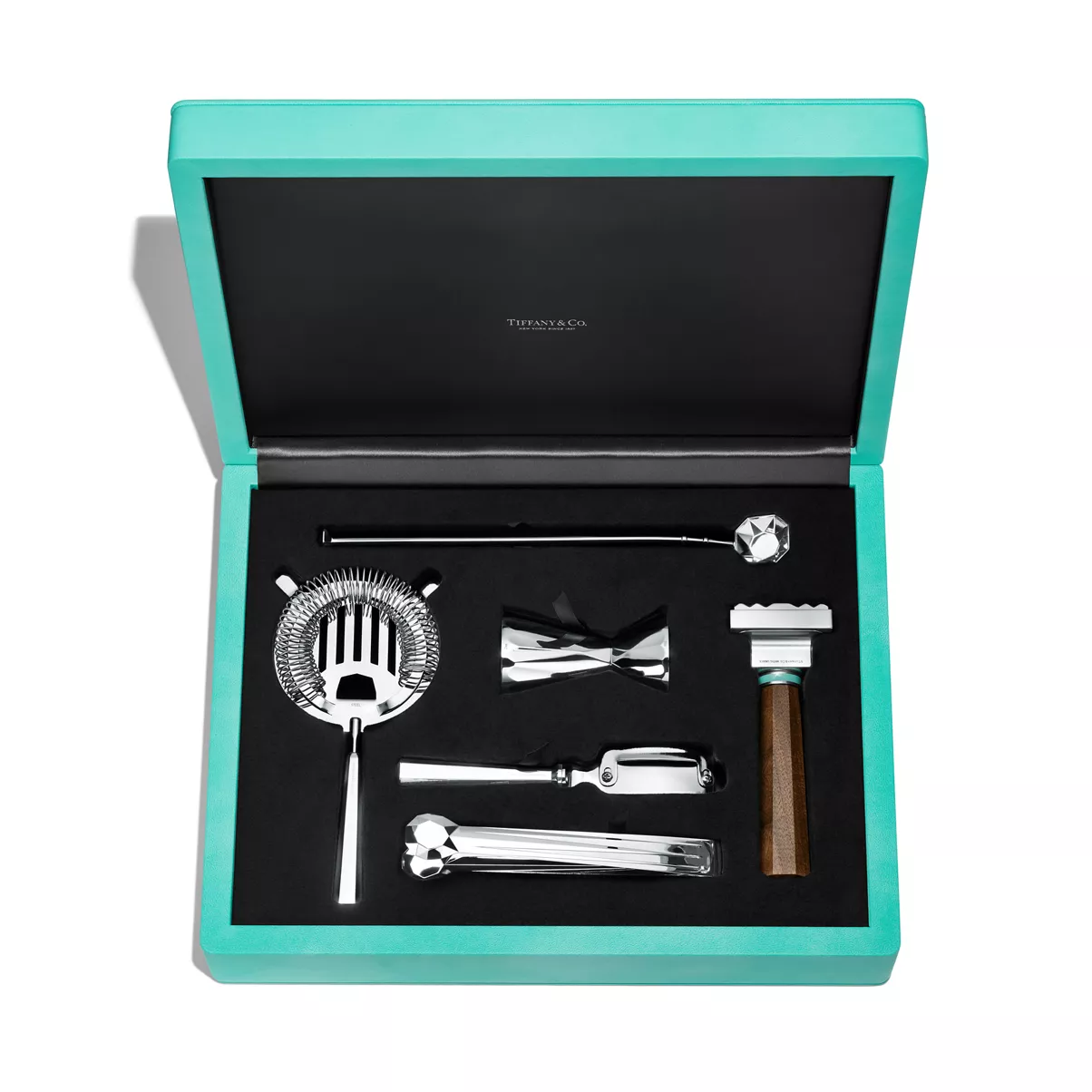 Bar Tool Boxed Set in Wood and Brass with Silver Plate