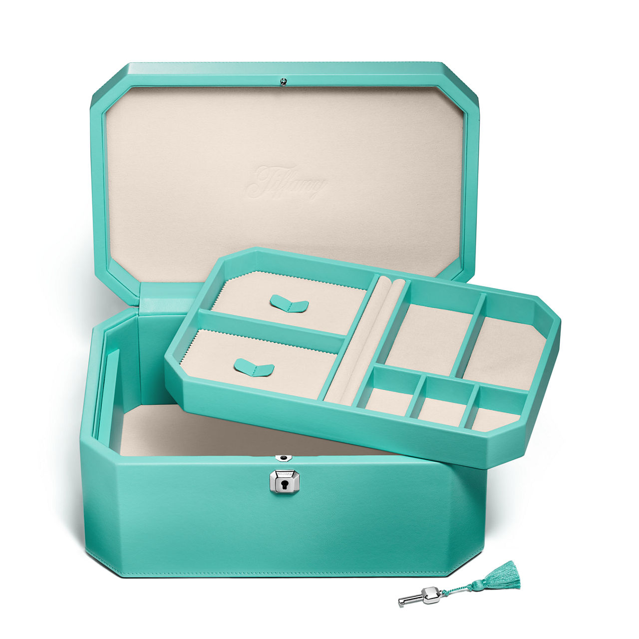 Tiffany Facets:Extra Large Jewellery Box in Tiffany Blue® Leather image number 2