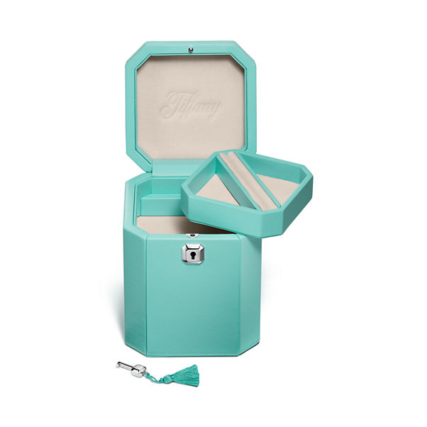 Tiffany Facets:Großes Schmuckkästchen aus Leder in Tiffany Blue®