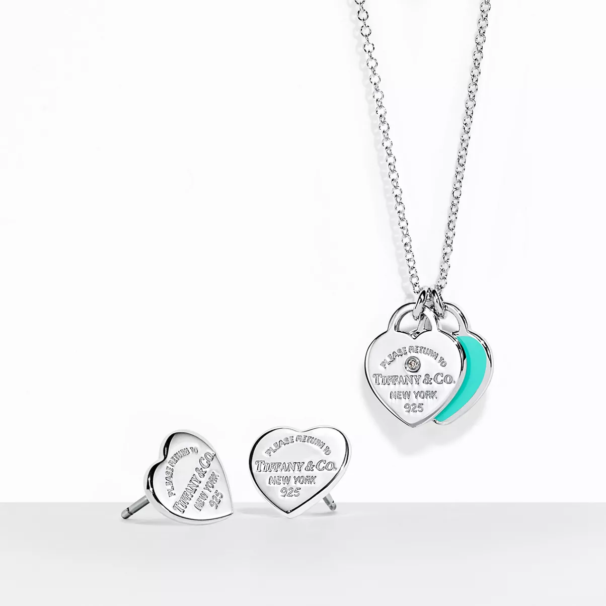 Set pendente e orecchini a forma di cuore,mini in argento