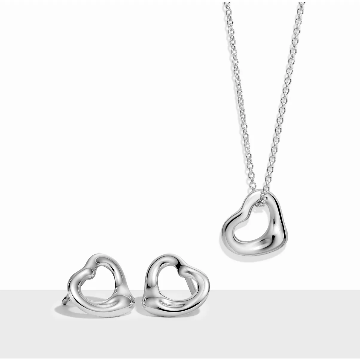 Open Heart Pendant and Earrings Set in Sterling Silver