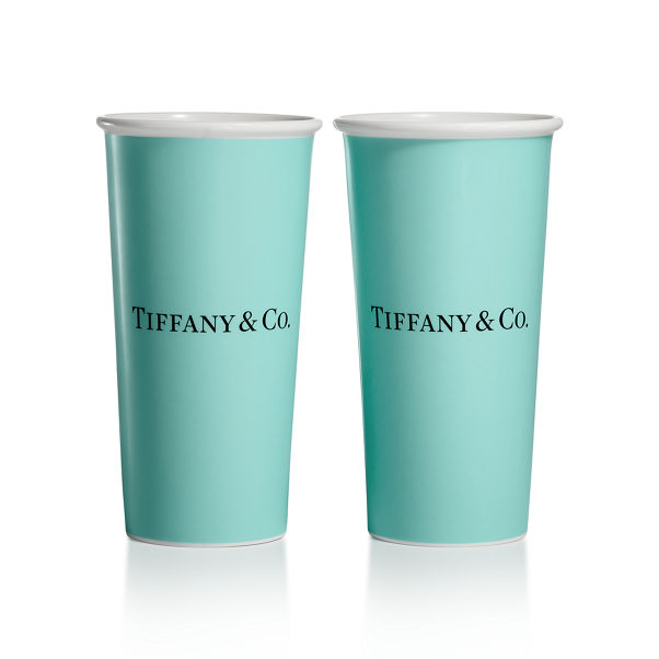 Tiffany Cups:Tiffany Large Coffee Cups in Bone China, Set of Two