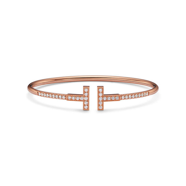 Tiffany T:Pavé Diamond Wire Bangle in Rose Gold