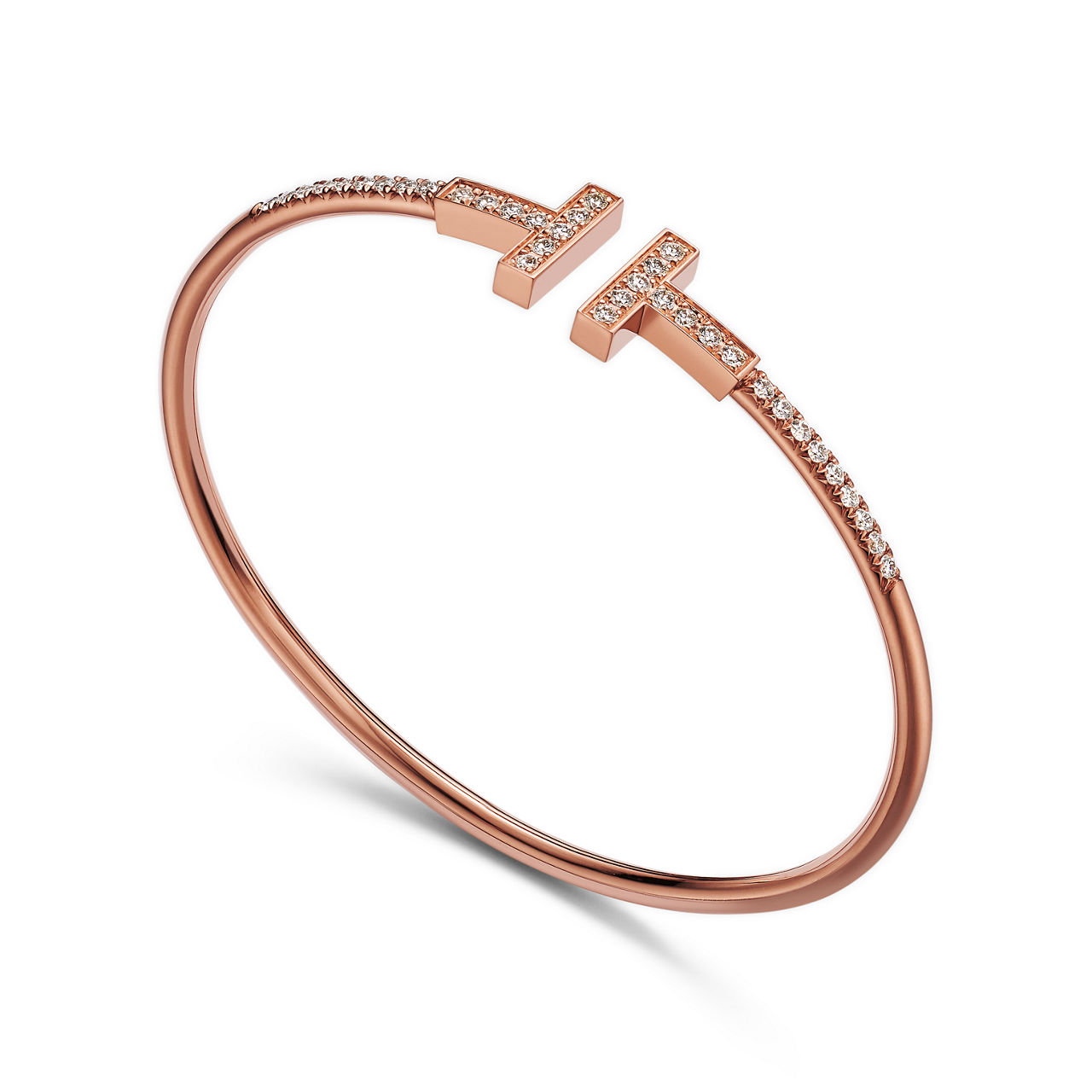 Tiffany T:Pavé Diamond Wire Bangle in Rose Gold image number 2