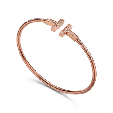 Tiffany T:Pavé Diamond Wire Bangle in Rose Gold, 2