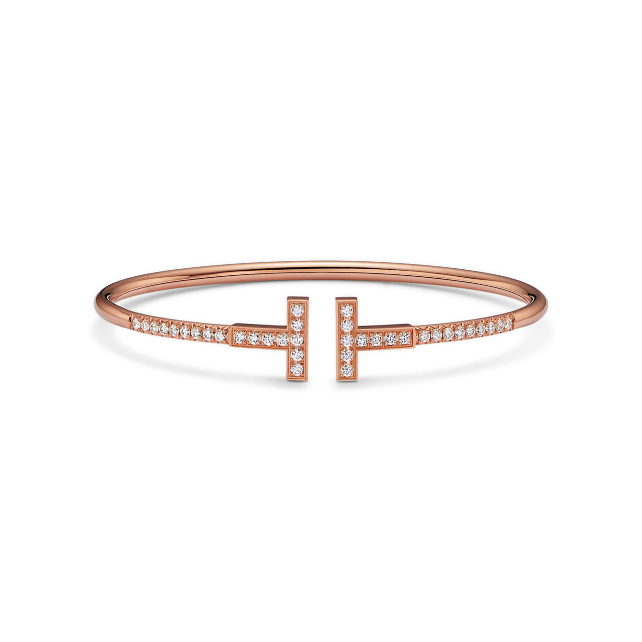 Tiffany T:Pavé Diamond Wire Bangle in Rose Gold image number 0