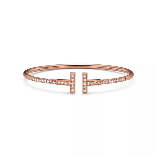 Wire Armreif mit Pavé-Diamanten in Roségold