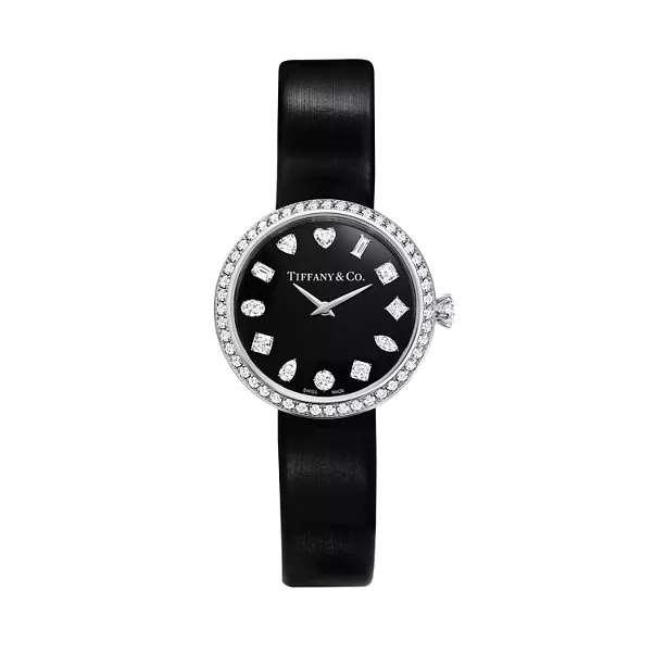 Reloj redondo de 28 mm en oro blanco con diamantes