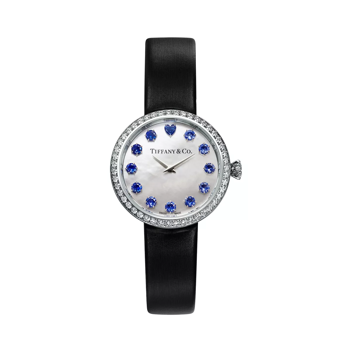 28 MM Round Watch in White Gold with Sapphires and Diamonds