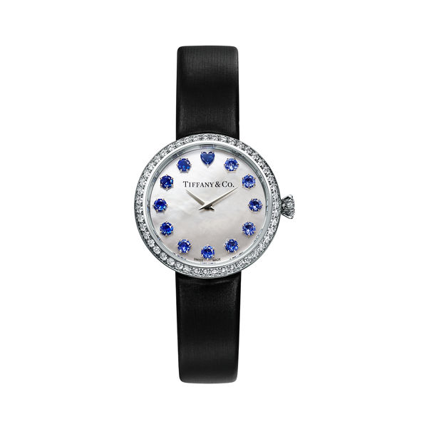 Tiffany Eternity:28 MM Round Watch in White Gold with Sapphires and Diamonds