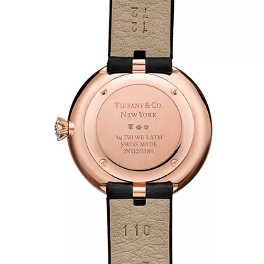 Tiffany Eternity:Runde Uhr 28 mm in Roségold mit schwarzem Rubellit und Diamanten, 2