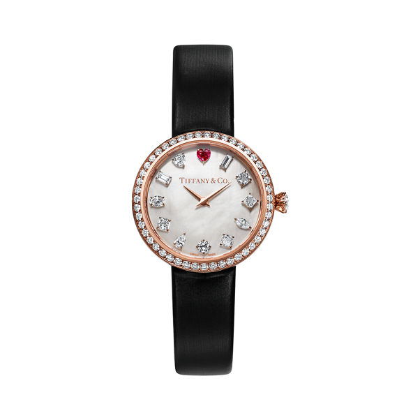 Tiffany Eternity:28 MM Round Watch in Rose Gold with a Rubellite and Diamonds