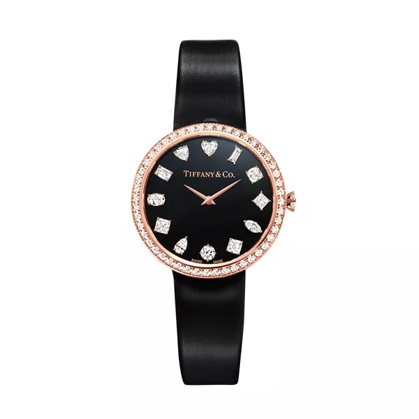 Reloj redondo de 32 mm en oro rosa con diamantes