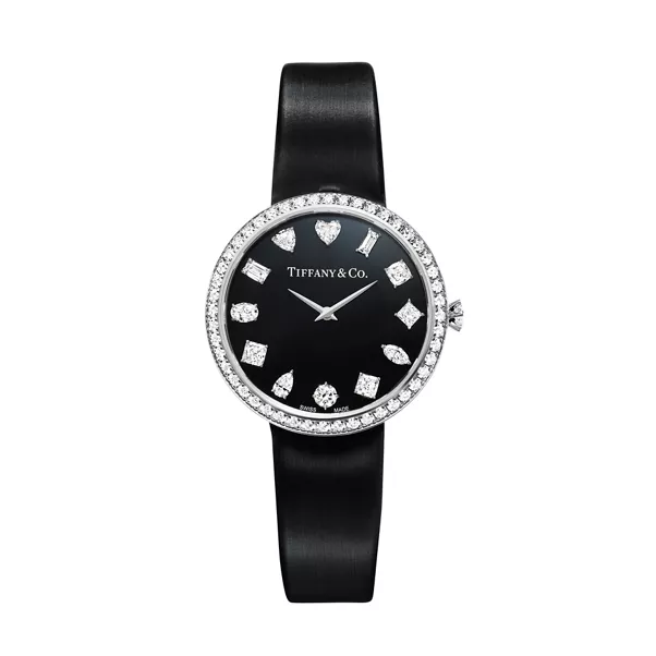 Reloj redondo de 32 mm en oro blanco con diamantes