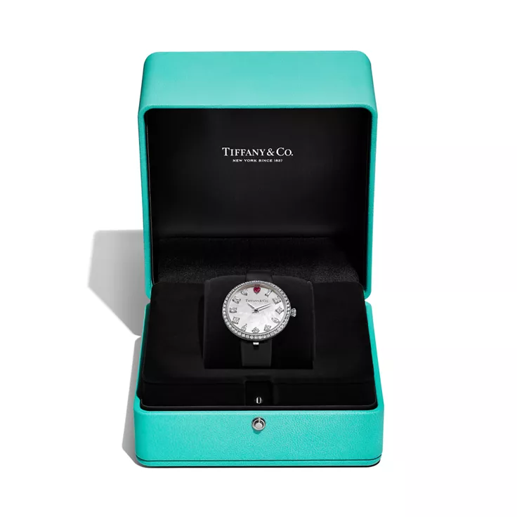Tiffany Eternity:32 MM Round Watch in White Gold with a Rubellite and Diamonds, 5