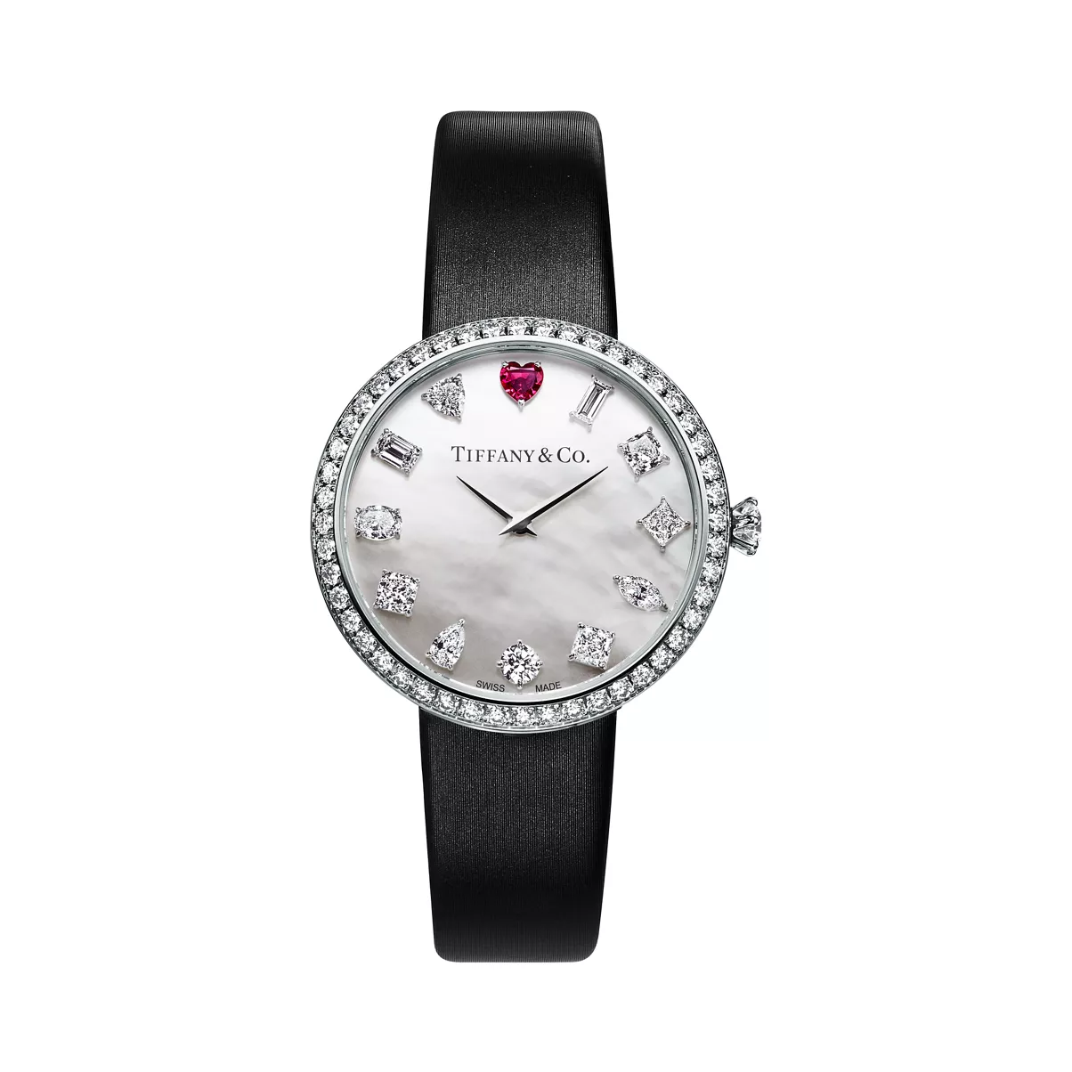 32 MM Round Watch in White Gold with a Rubellite and Diamonds