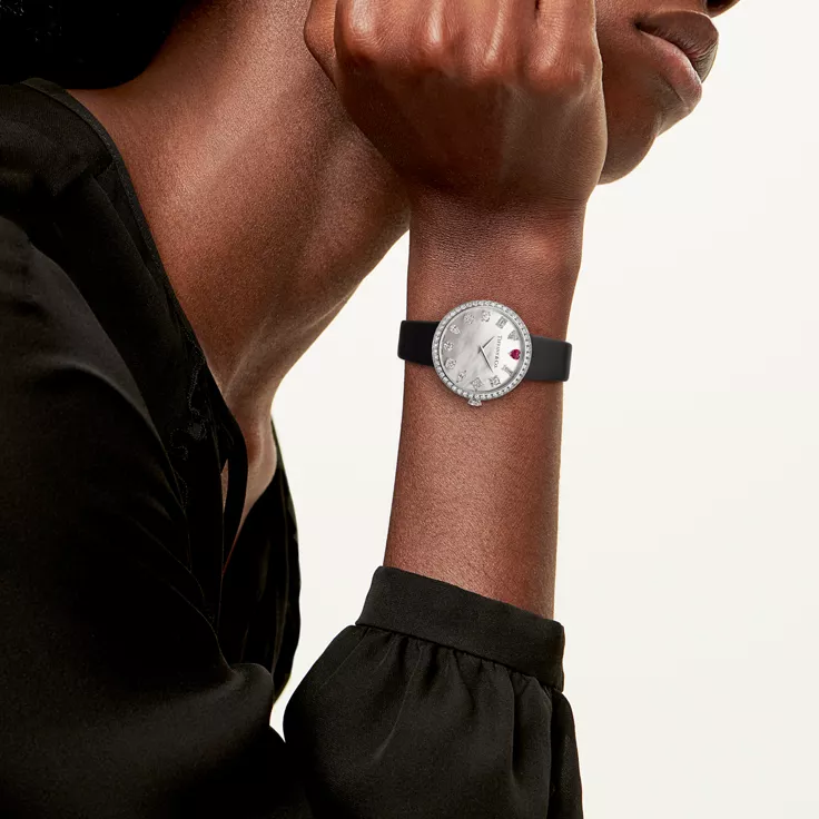 Tiffany Eternity:32 MM Round Watch in White Gold with a Rubellite and Diamonds, 1