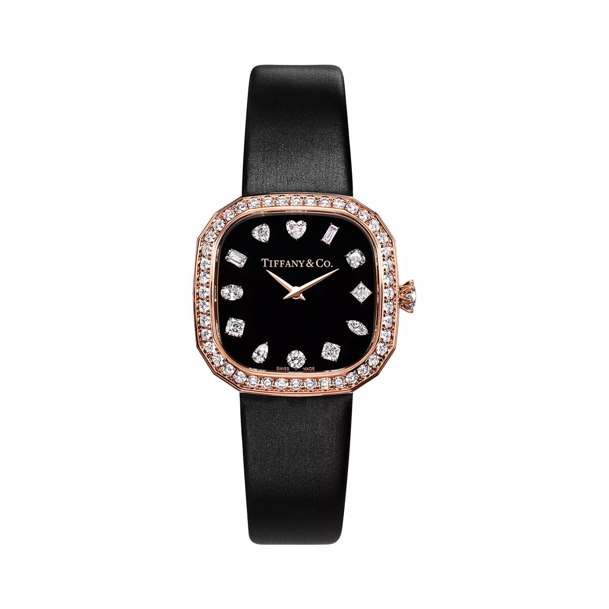 28 MM Cushion-shaped Watch in Rose Gold with Diamonds