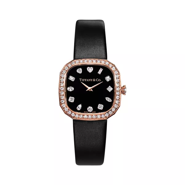 Cushionförmige Uhr 28 mm in Roségold mit Diamanten